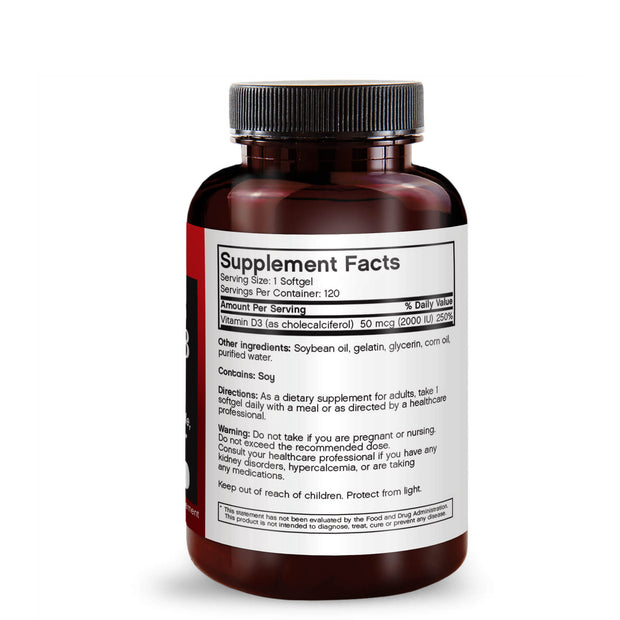 Side View of Futurebiotics Vitamin D3 (120 Softgels) Bottle
