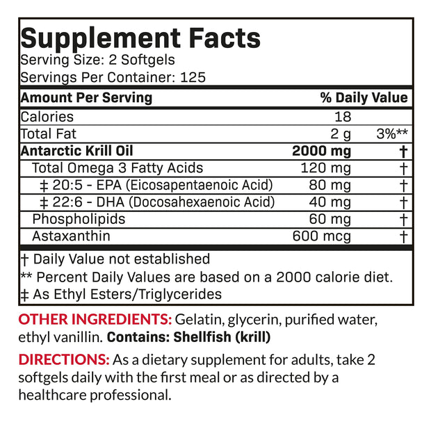 Antarctic Krill Oil 2000mg Extra Strength with Astaxanthin, 250 Softgels