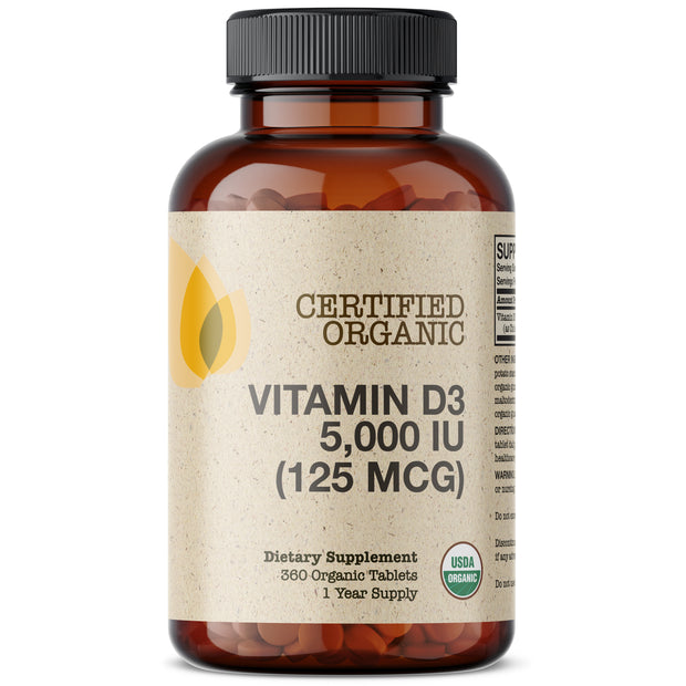 Certified Organic Vitamin D3 5,000 IU, 360 Organic Tablets