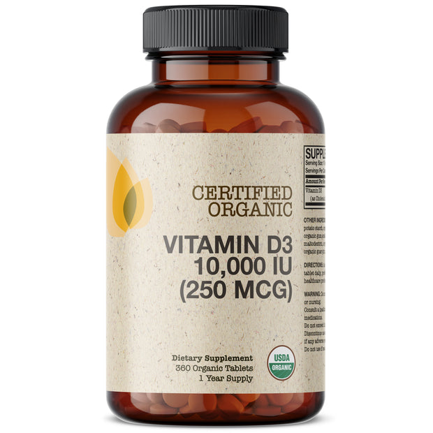 Certified Organic Vitamin D3 10,000 IU 360 Organic Tablets