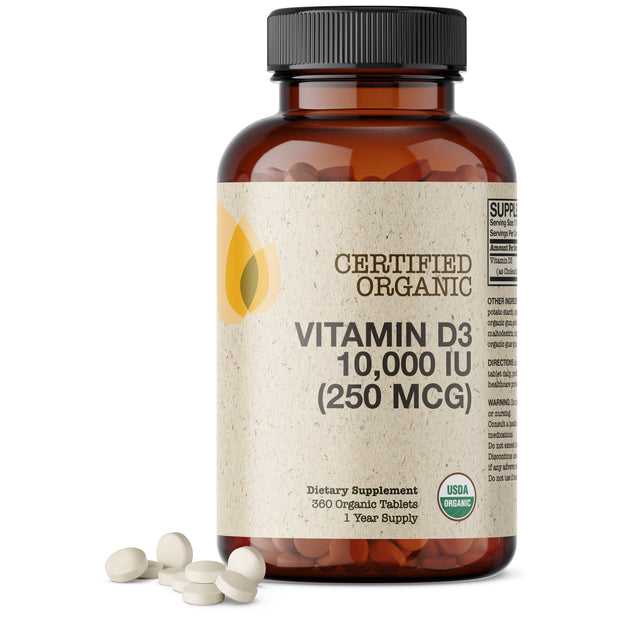 Certified Organic Vitamin D3 10,000 IU 360 Organic Tablets