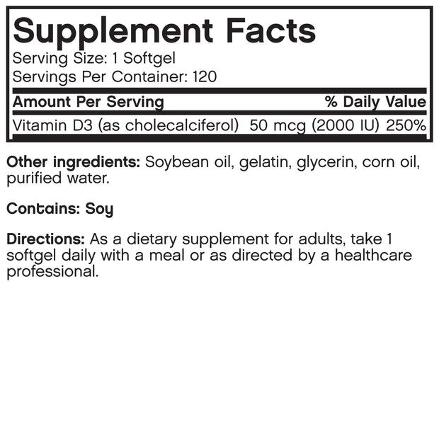 Vitamin D3 2000 IU, 120 Softgels