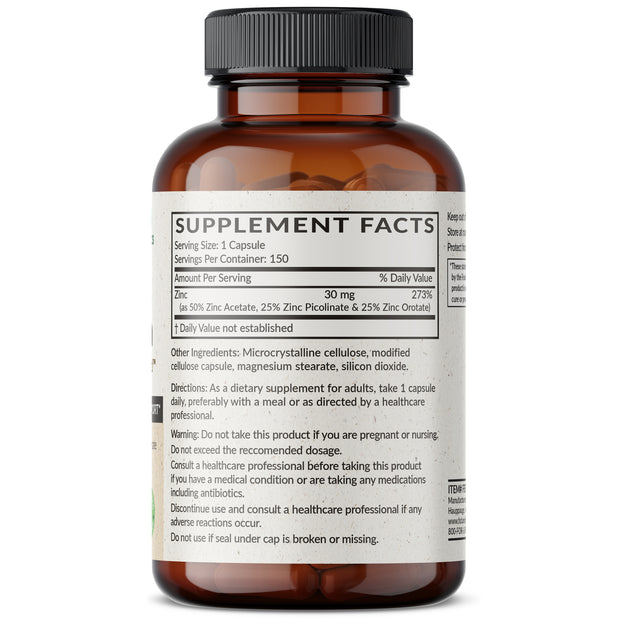 Zinc Triple Action 30mg Key Nutrient Blend, 150 Capsules