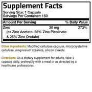 Zinc Triple Action 30mg Key Nutrient Blend, 150 Capsules