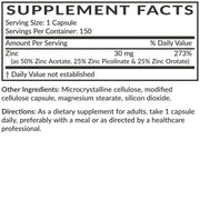 Zinc Triple Action 30mg Key Nutrient Blend, 150 Capsules