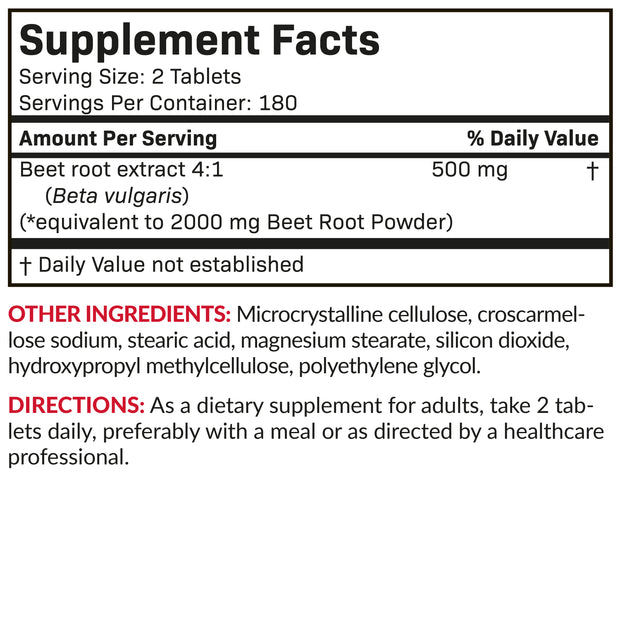 Beet Root Extra Strength 2000 MG, 360 Vegetarian Tablets