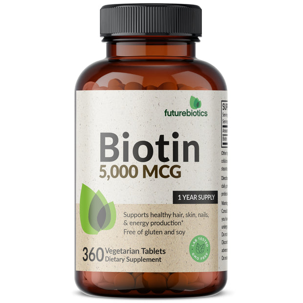 Biotin 5000 MCG, 360 Vegetarian Tablets (1 Year Supply)