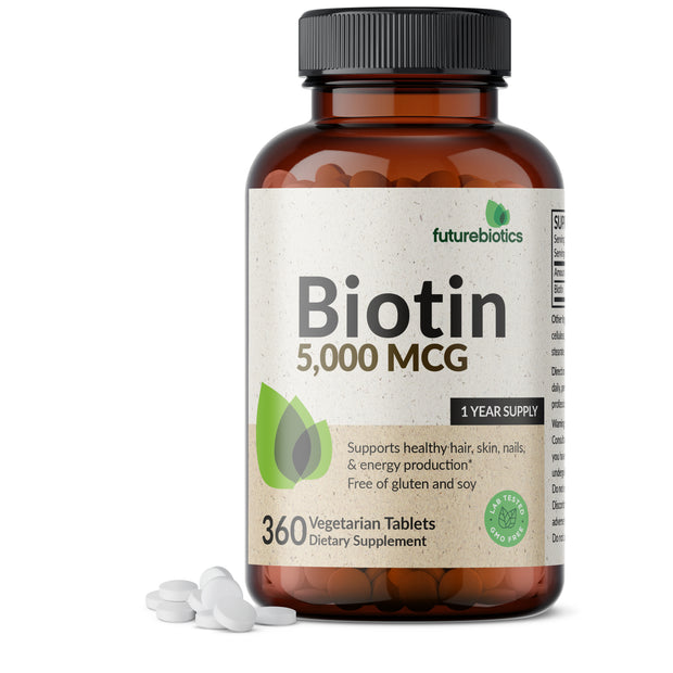 Biotin 5000 MCG, 360 Vegetarian Tablets (1 Year Supply)