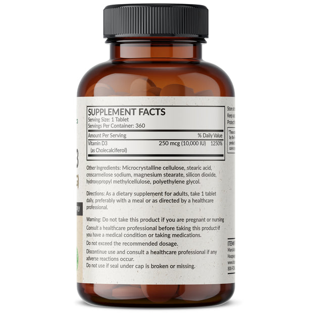 Vitamin D3 10,000iu (250mcg), 360 Tablets - 1 Year Supply