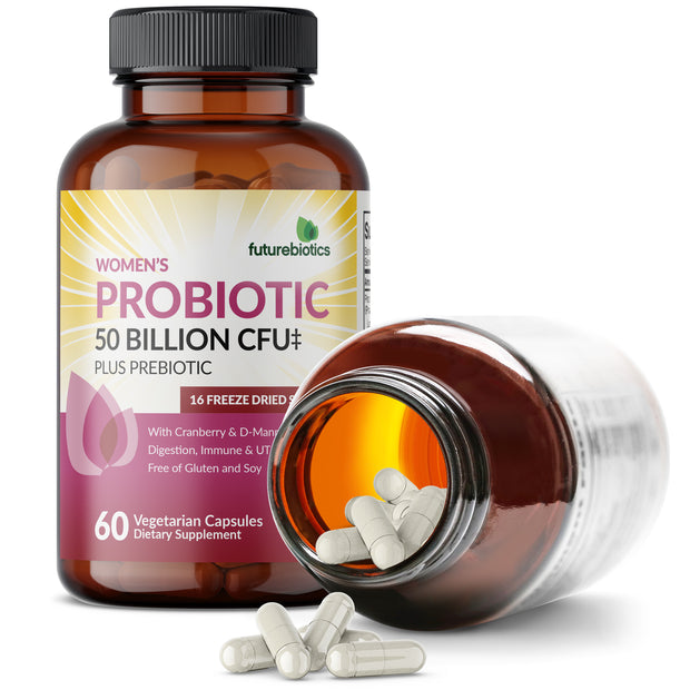 Women's Probiotic 50 Billion CFU + Prebiotic with Cranberry & D-Mannose, 60 Capsules