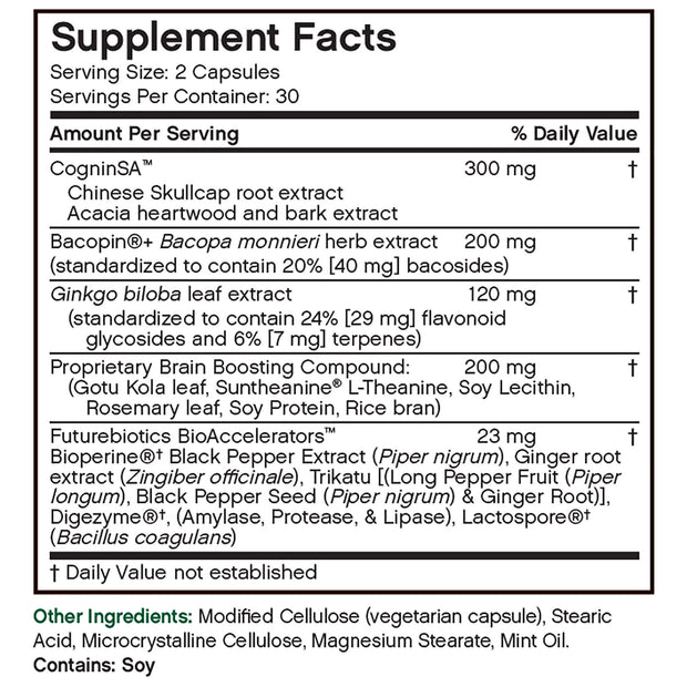 Nutritional Label for Futurebiotics ThinkFast Brain Performance + Memory, 60 Capsules