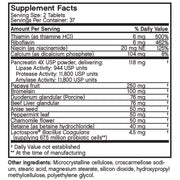 Nutritional Label for Front View of Futurebiotics Daily Enzyme Complex