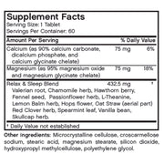 Nutritional Label for Futurebiotics Relax & Sleep Support Supplement, 60 Tablets