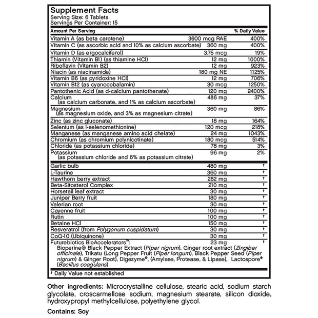 Nutritional Label for Futurebiotics Pressur-Lo Cardiovascular Supplement, 90 Tablets