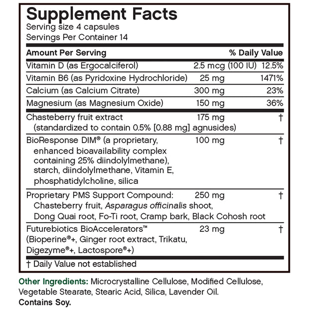 Nutritional Label for Futurebiotics PMSHarmony Advanced PMS Complex