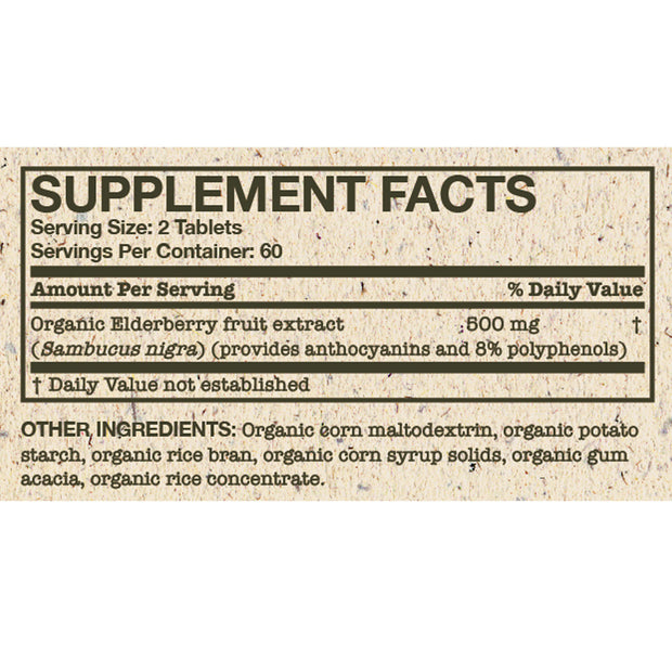 Organic Elderberry Extract 500mg, 120 Tablets