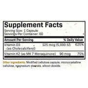 Nutritional Label for Products Futurebiotics Vitamin K2 (MK7) with D3