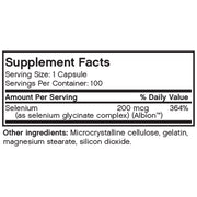 Nutritional Label for Futurebiotics Selenium 100 Capsules
