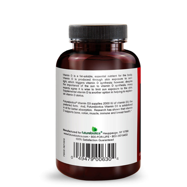 Back View of Futurebiotics Vitamin D3 (120 Softgels) Bottle