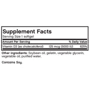 Nutritional Label for Futurebiotics Vitamin D3